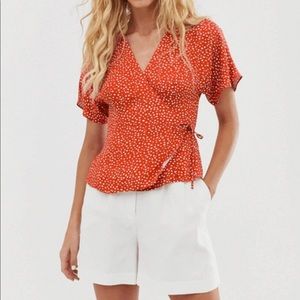 & Other Stories Red Wrap Top